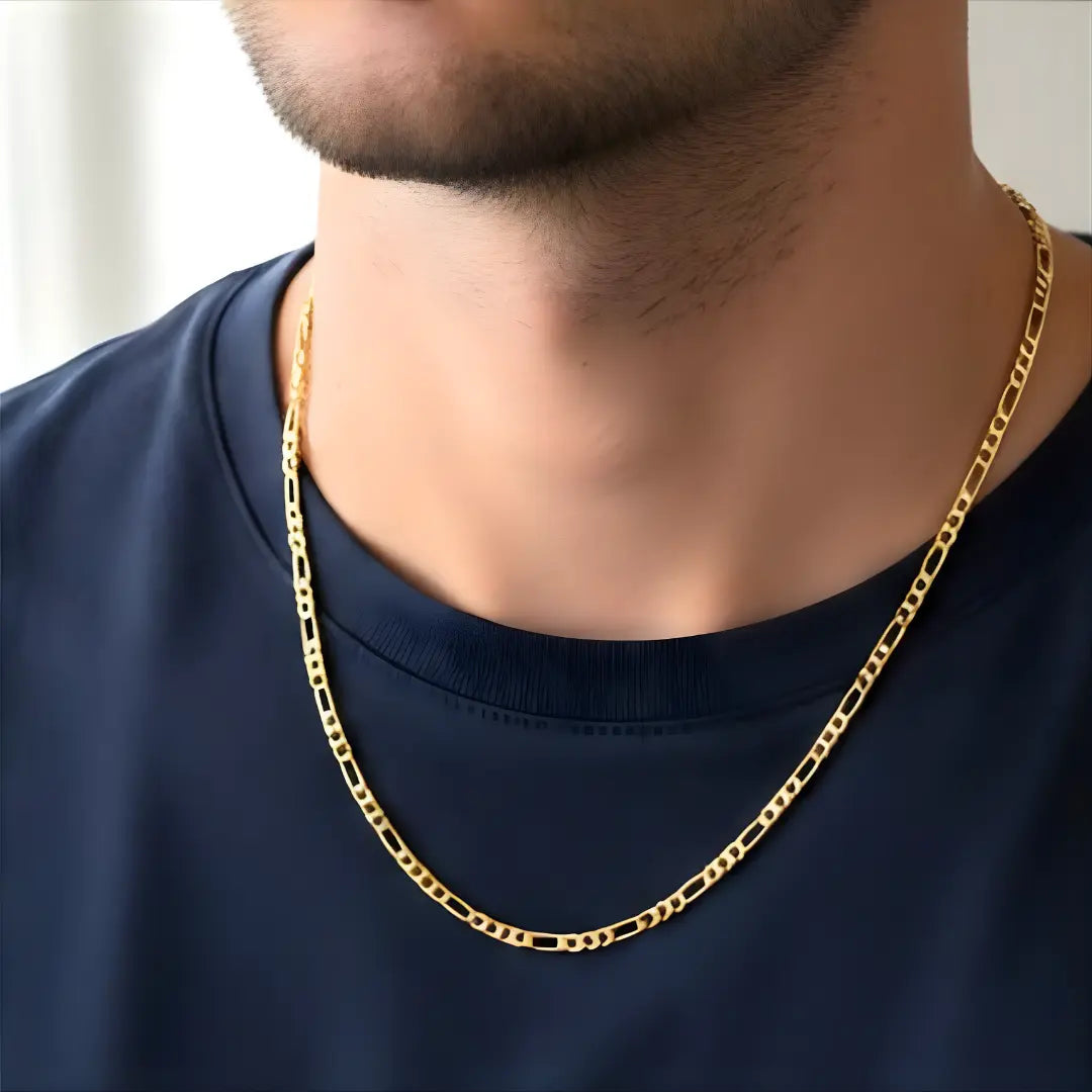 18K Gold Filled Classic Figaro Link Chain Necklace – Flat-Bevel Gold Chain for Men & Women